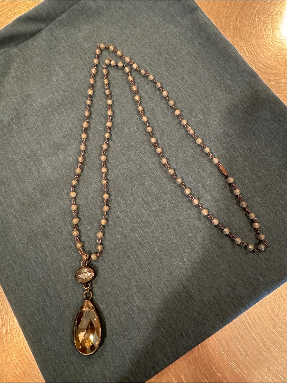 Vintage-Inspired Smoky Crystal Teardrop Pendant Necklace - Women Jewelry